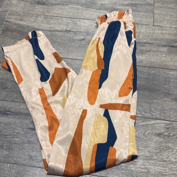 • DIARRABLU • Leer Tilo Palazzo Pants Abstract Tilo Cream Print Blue / Orange XS - Picture 4 of 5